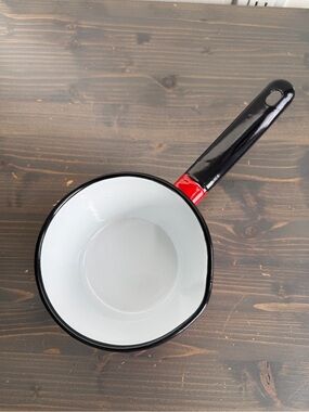 Vintage Polish enamel coated steel pot with spout